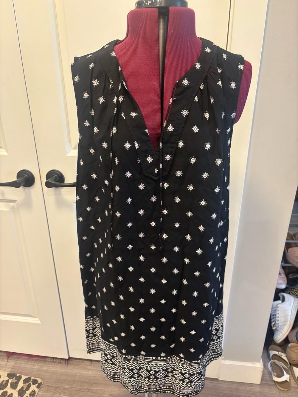 Old Navy Black Dress with White Geometric Print